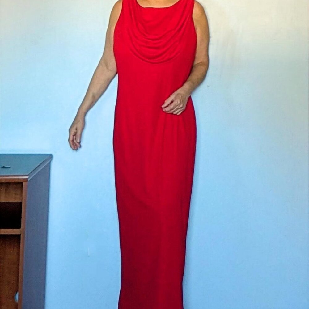 Christmas Evening Dress with front/back reversing Cowl Collar, Size 22